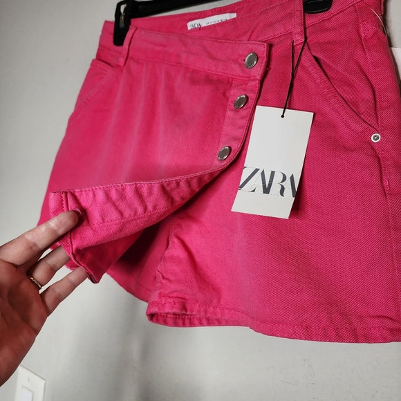 NWT Zara Hot Pink Denim Asymmetrical Skort Wrap Front Size Medium - Picture 6 of 15
